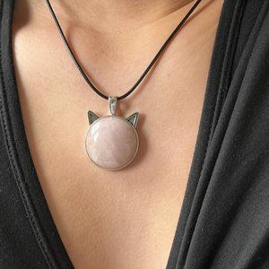 Rose Quartz Cat Shaped Pendant Necklace